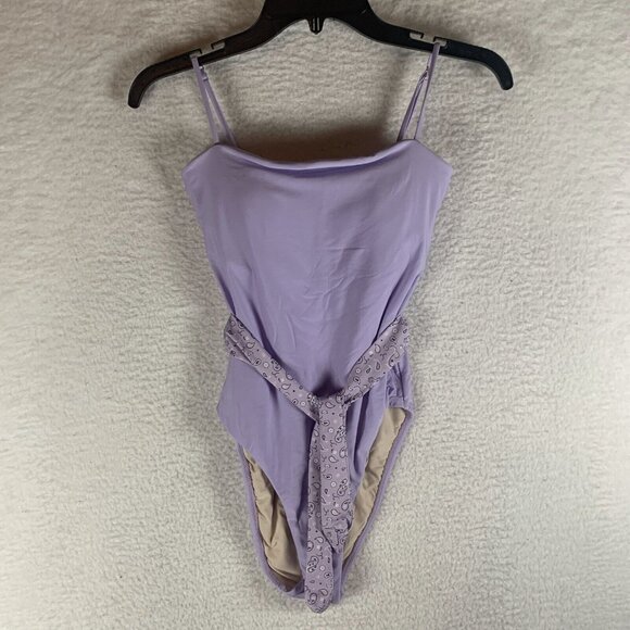 Aqua Swim One Piece Swimsuit Women's Small Lavender Stretch Belted-Waist S9805 - Picture 2 of 6